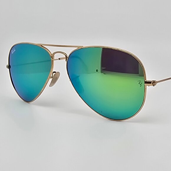 Ray-Ban RB3025 112/19 Matte Gold Frame Green Flash Lens Aviator Sunglasses Italy - Picture 1 of 15